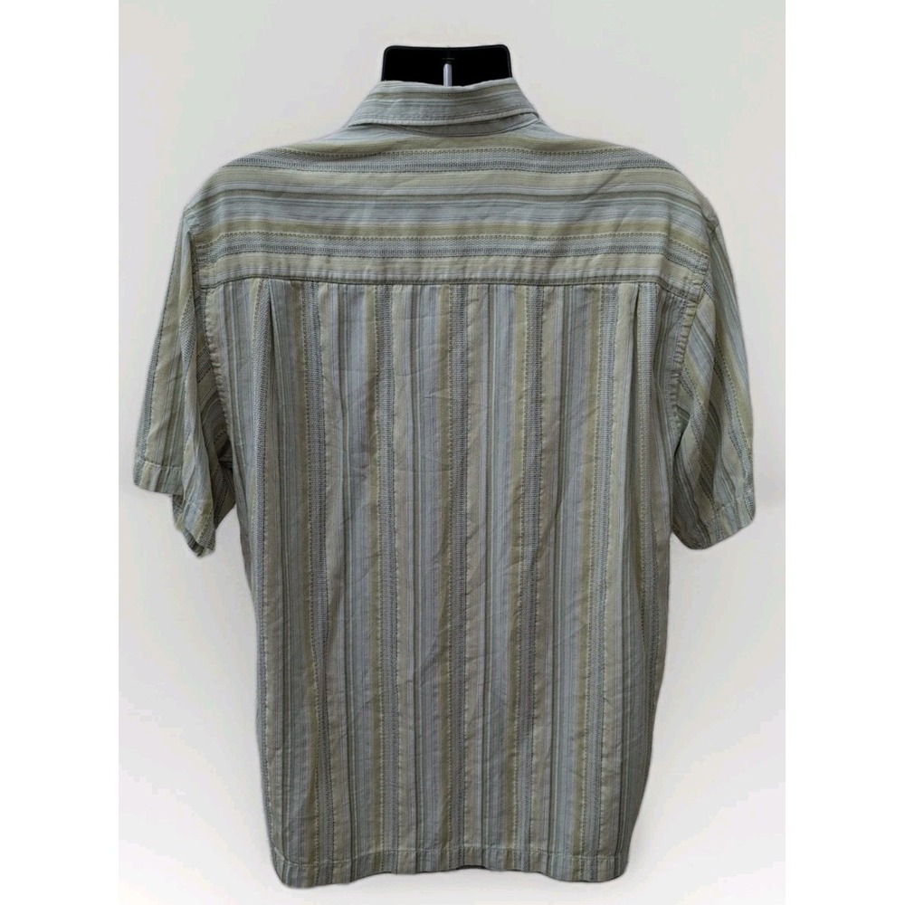 Tommy Bahama Shirt Mens Size Large Silk Green Textured Striped Short‎ Sleeve - Picture 4 of 7